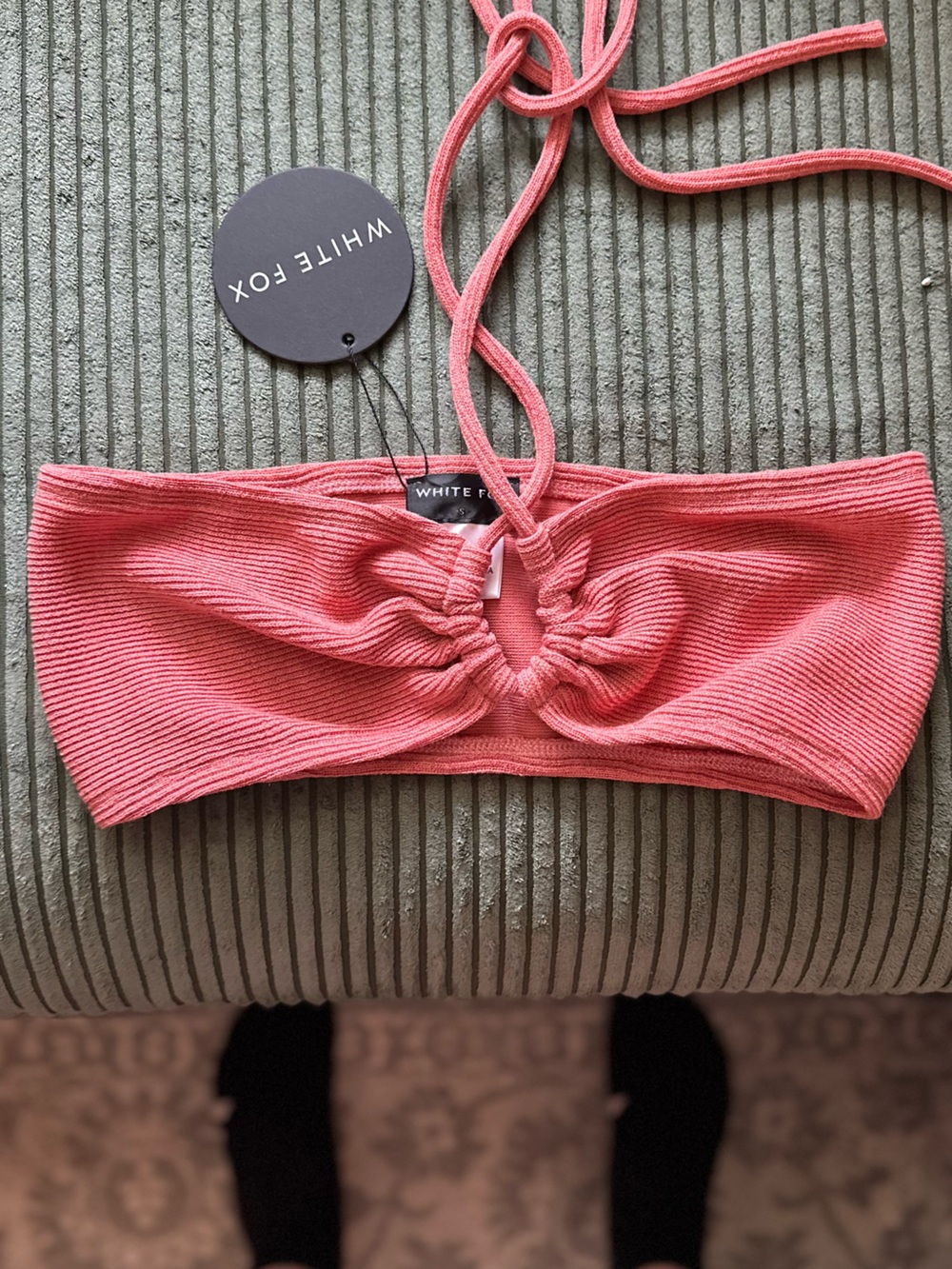 White Fox Boutique Coral Ribbed Bandeau with Front Tie